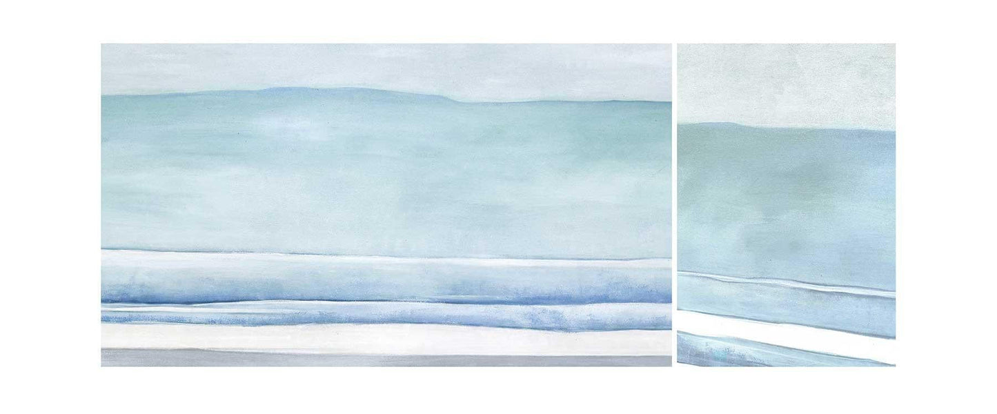 Tranquil Coastal Horizon: Serene Blue Seascape Oil Painting for Home Decor