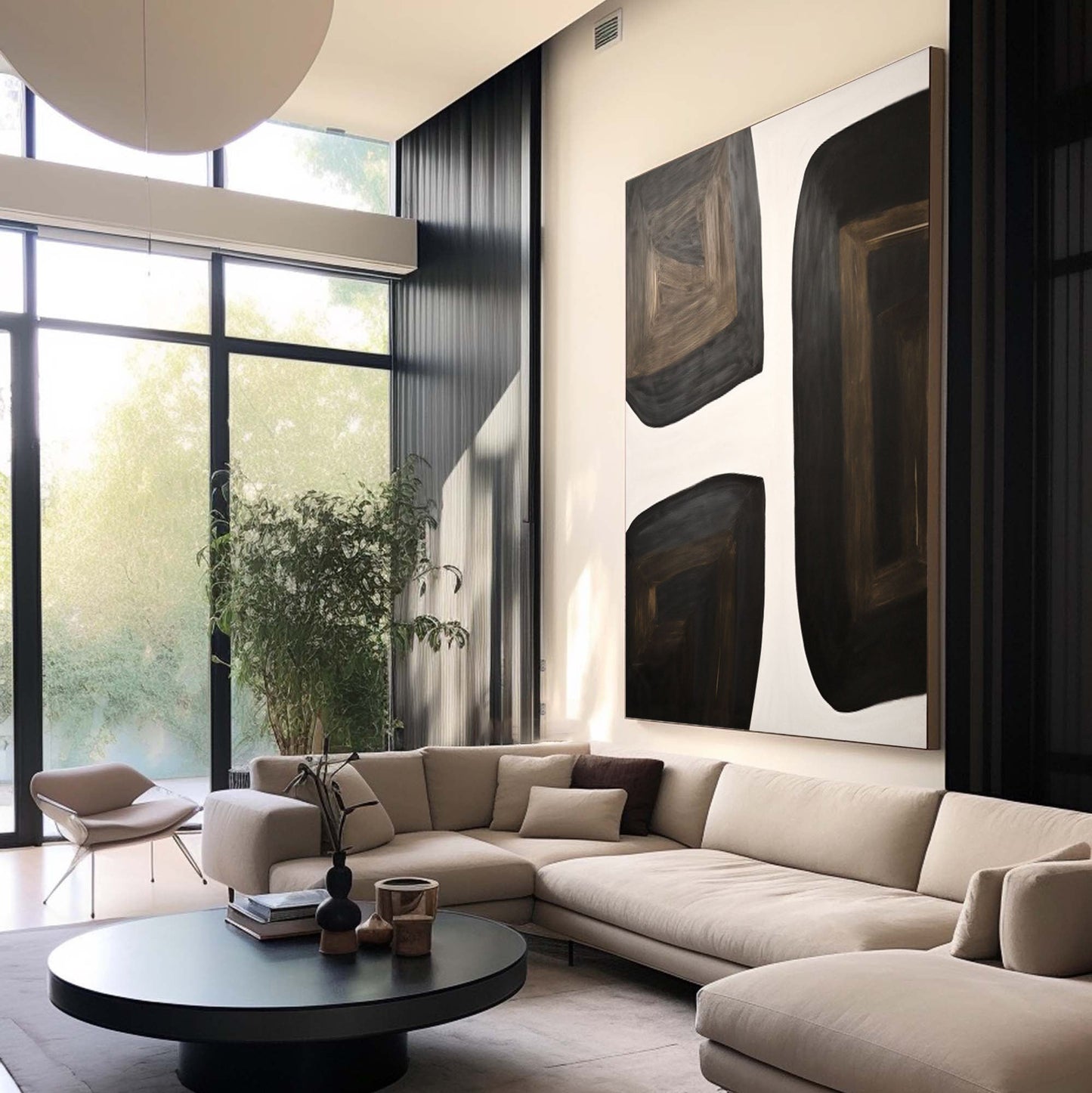 Modern Black and White Geometric Oil Painting for Contemporary Home Decor