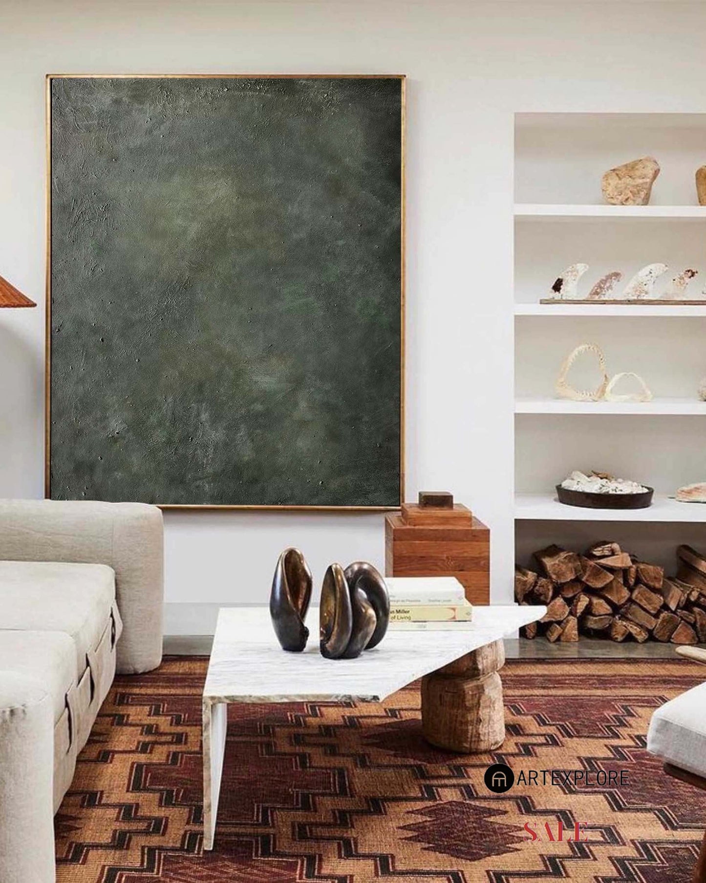 Contemporary Green Abstract Oil Painting for Modern Home Decor