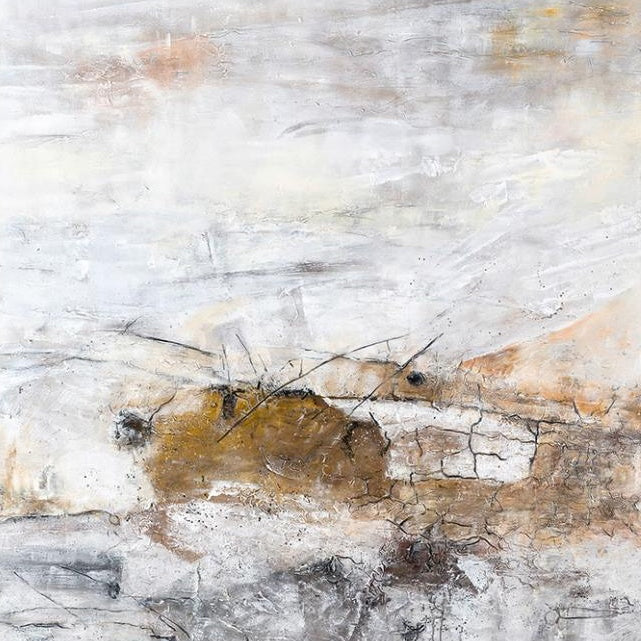 Contemporary Abstract Oil Painting of Harvest Landscape in Earthy Tones