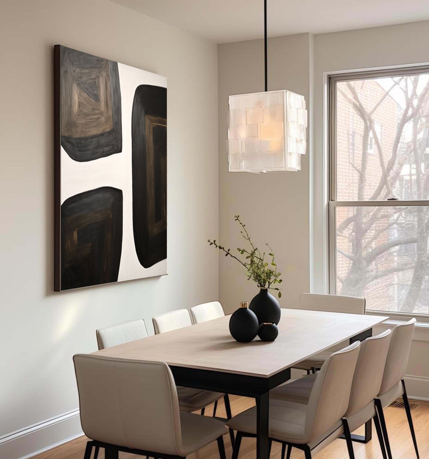 Modern Black and White Geometric Oil Painting for Contemporary Home Decor