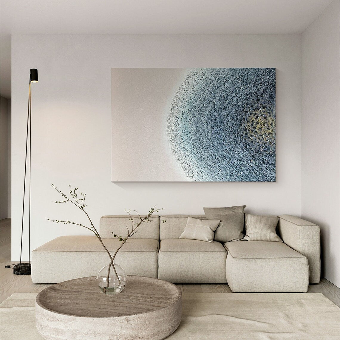 Serene Abstract Oil Painting in Blue Tones for Modern Home Décor
