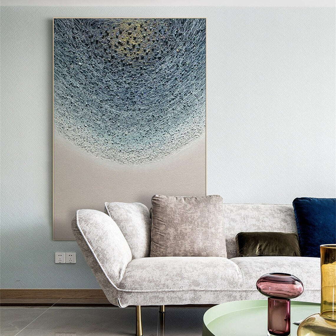 Serene Abstract Oil Painting in Blue Tones for Modern Home Décor