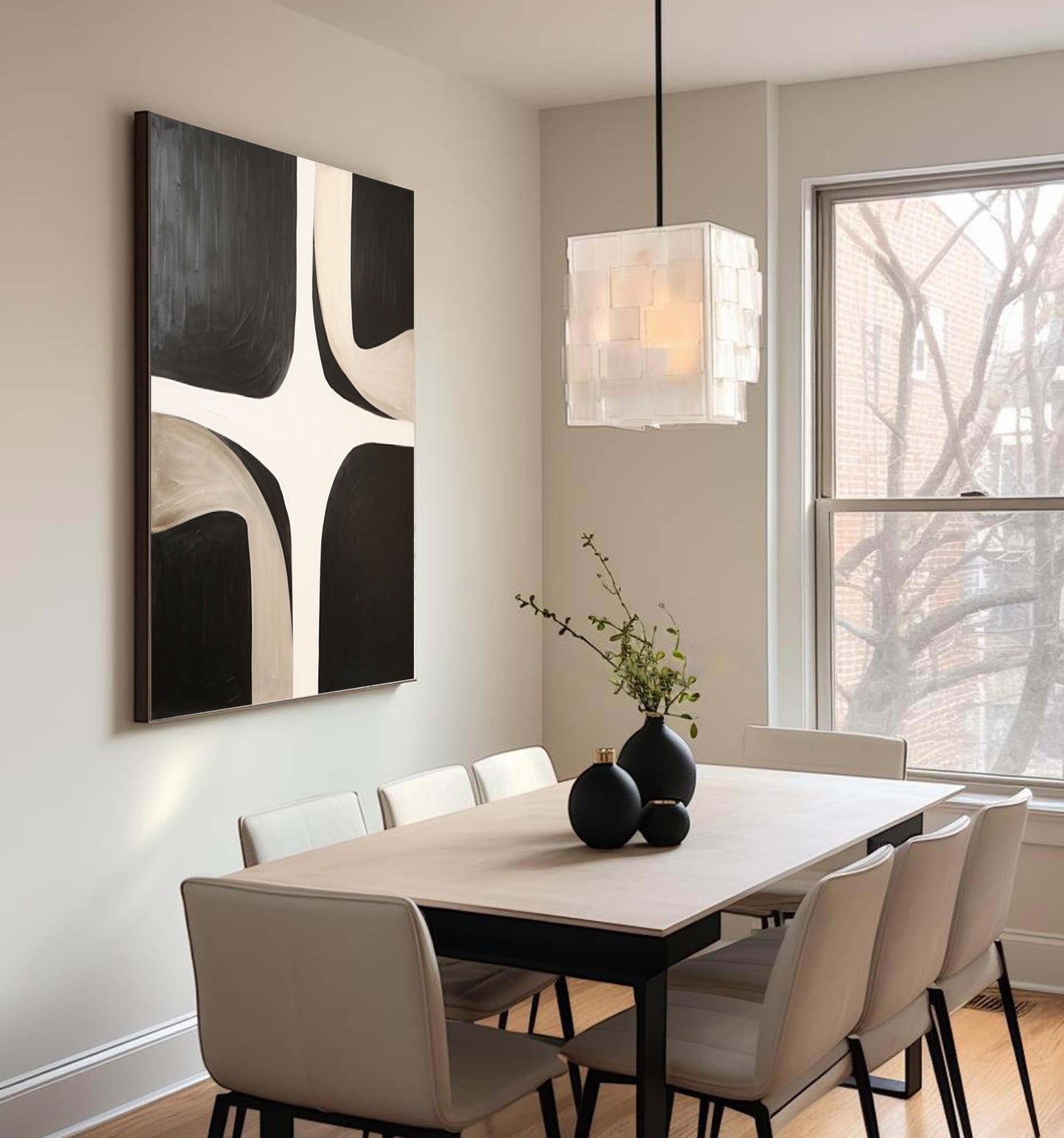 Contemporary Black and White Abstract Oil Painting for Modern Home Decor