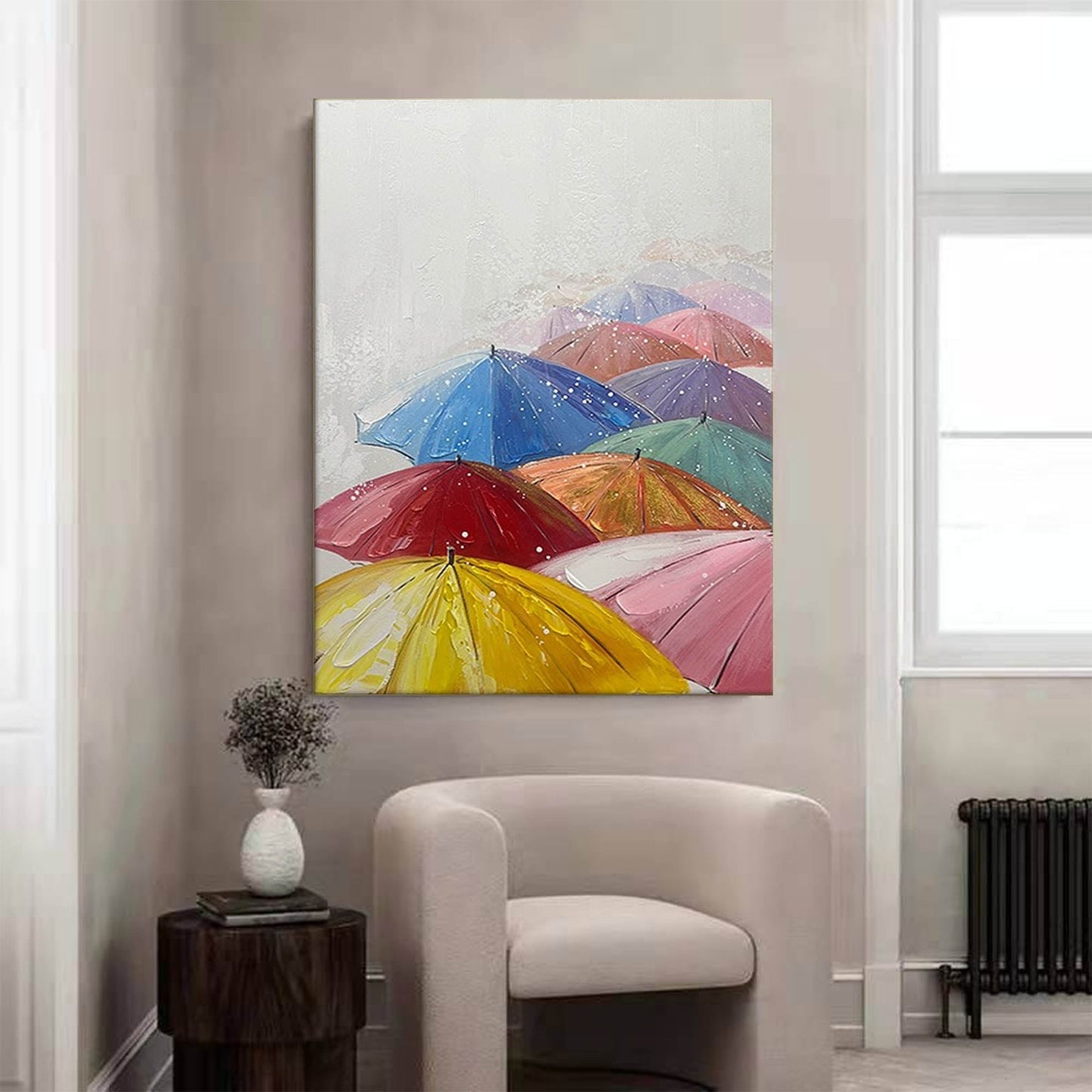 Colorful Umbrellas Abstract Oil Painting for Modern Home Decor
