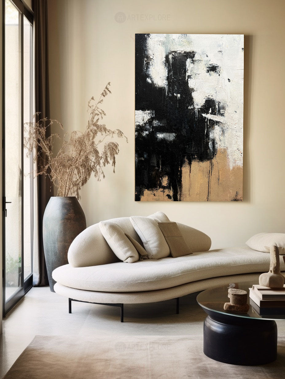 Contemporary Black and White Abstract Oil Painting for Modern Home Decor