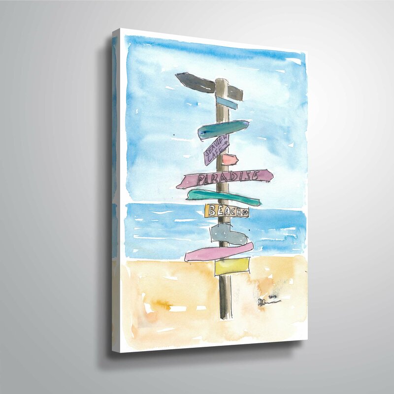 Coastal Paradise Beach Signs Oil Painting for Nautical Home Decor