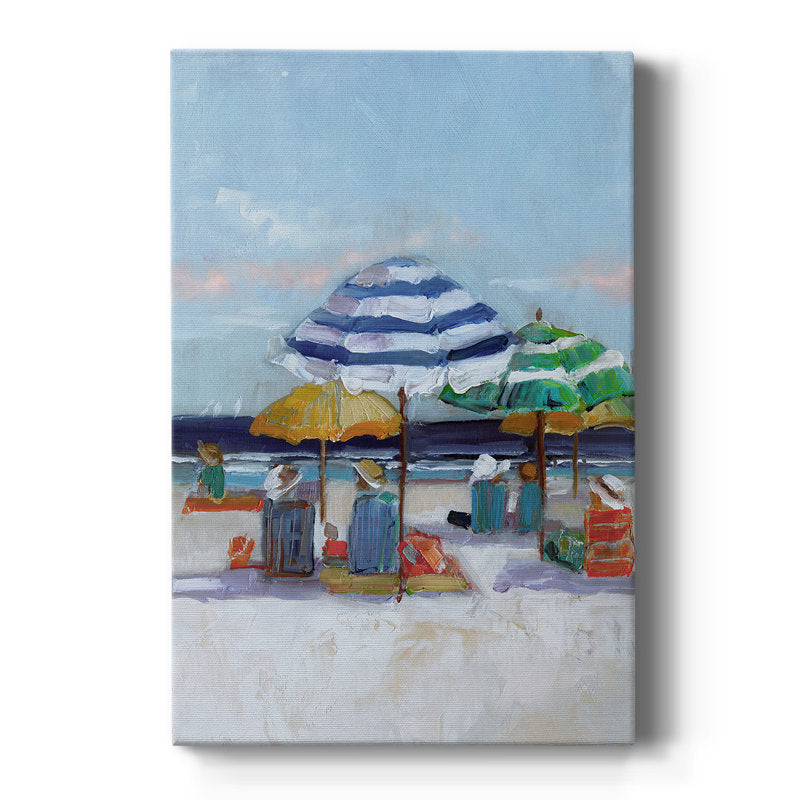 Vibrant Beach Day with Colorful Umbrellas and Relaxing Figures