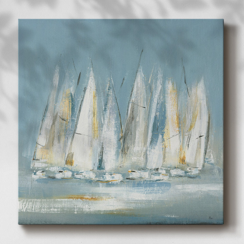 Serene Sailboats on Calm Waters - Abstract Oil Painting for Nautical Decor