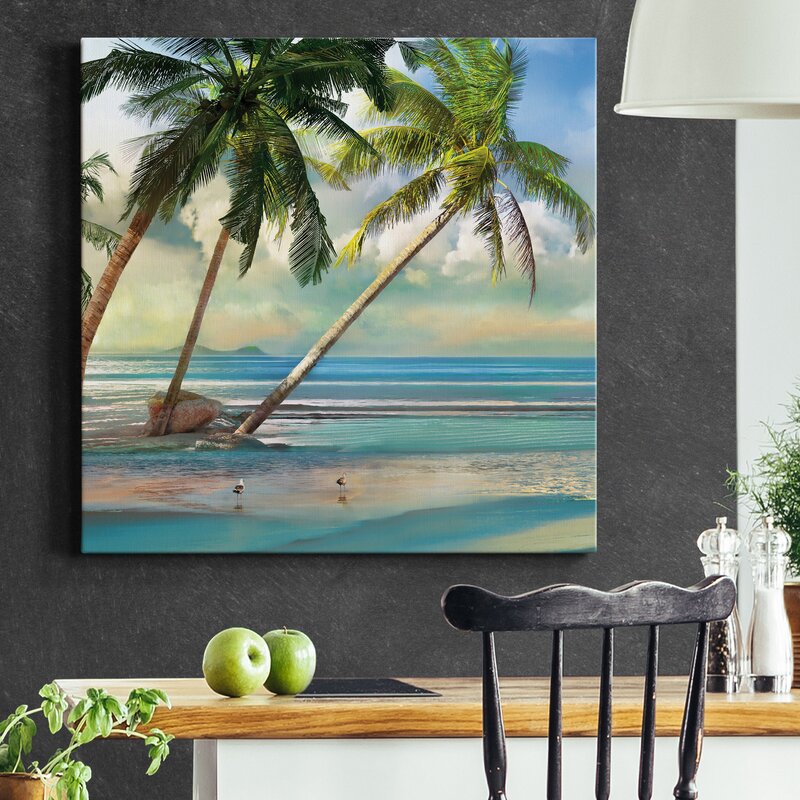 Tropical Serenity: Lush Palm Trees on Tranquil Beach