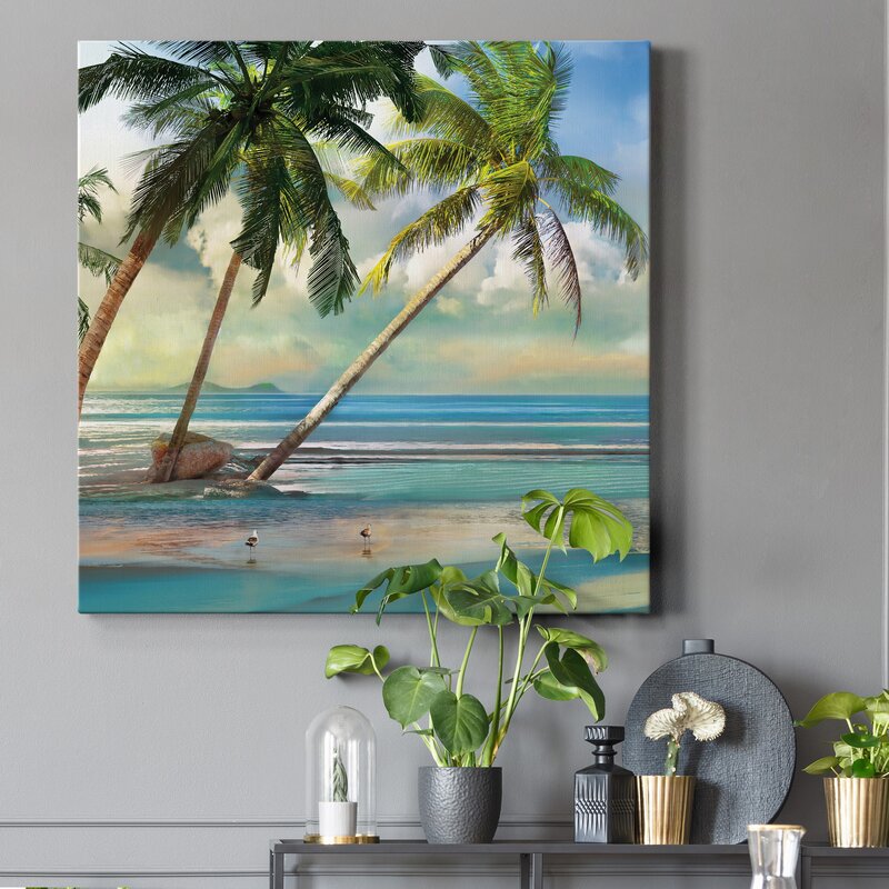 Tropical Serenity: Lush Palm Trees on Tranquil Beach