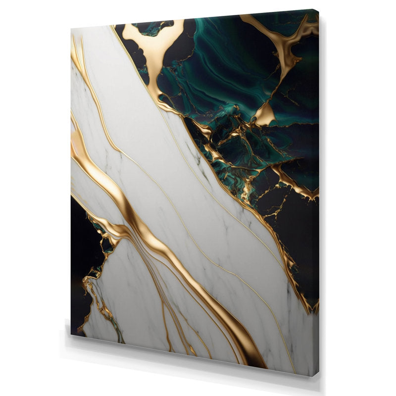 Elegant Gold and Green Abstract Geode Oil Painting for Modern Décor