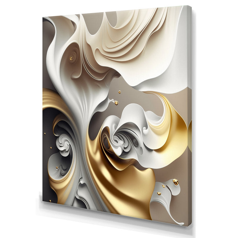 Elegant Abstract Geode Art with Gold and White Fluid Design
