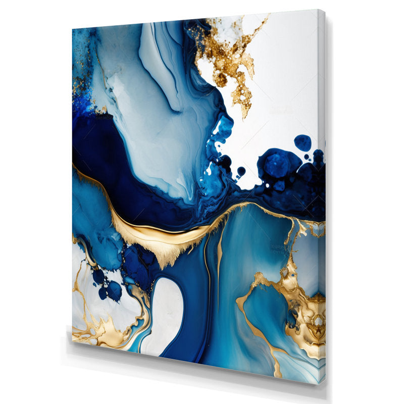 Stunning Abstract Blue Geode Art with Gold Accents for Elegant Home Decor
