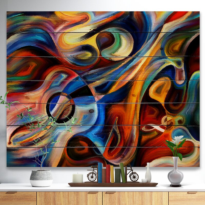 Vibrant Abstract Oil Painting of Music and Rhythm in Dynamic Color Swirls