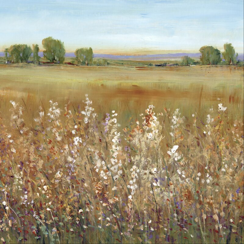 Vibrant Wildflower Field Landscape Oil Painting