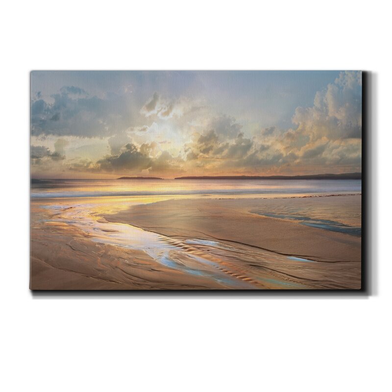 Serene Coastal Sunset Reflections in Oil Painting