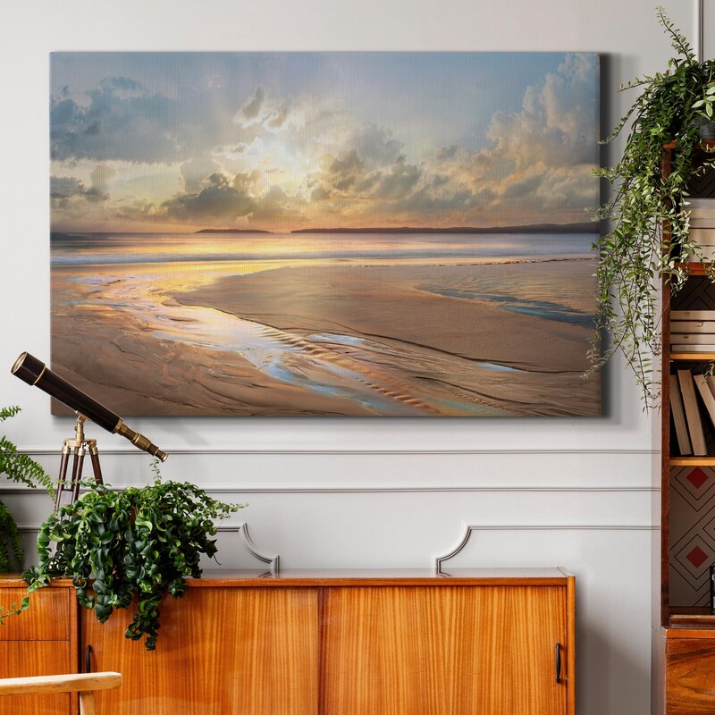Serene Coastal Sunset Reflections in Oil Painting