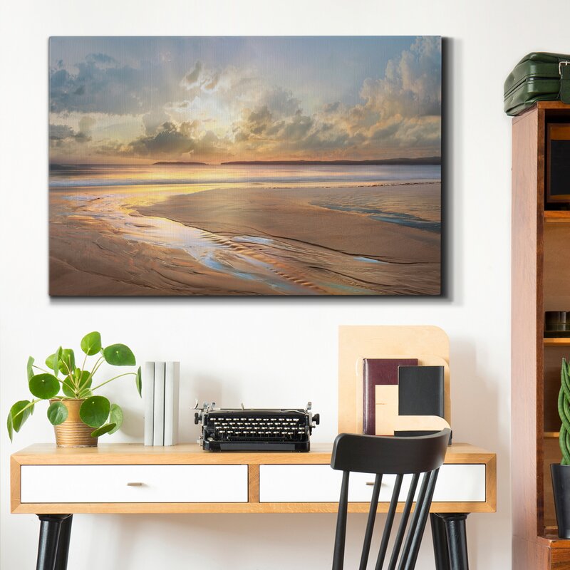 Serene Coastal Sunset Reflections in Oil Painting