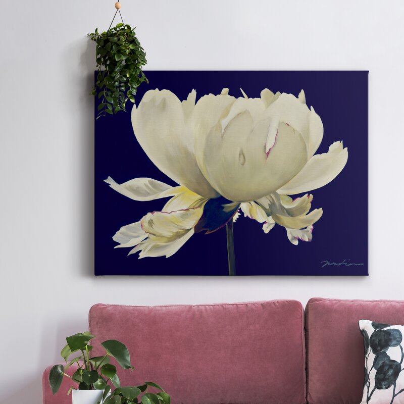 Elegant White Flower Oil Painting on Dark Background for Home Décor