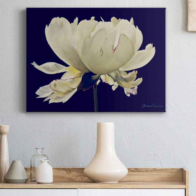 Elegant White Flower Oil Painting on Dark Background for Home Décor