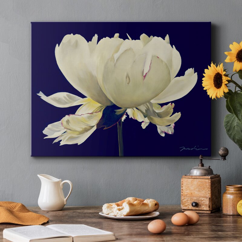 Elegant White Flower Oil Painting on Dark Background for Home Décor