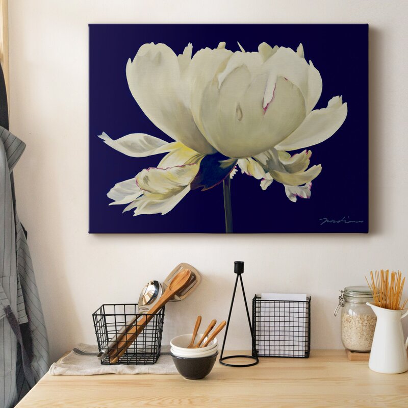 Elegant White Flower Oil Painting on Dark Background for Home Décor