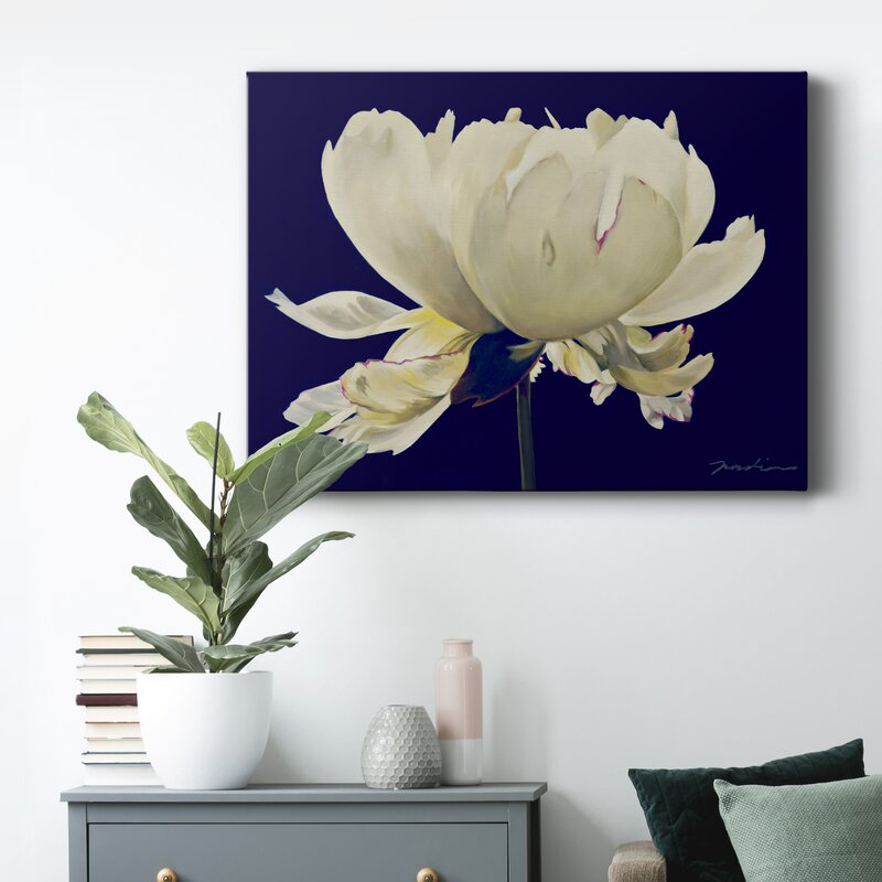 Elegant White Flower Oil Painting on Dark Background for Home Décor