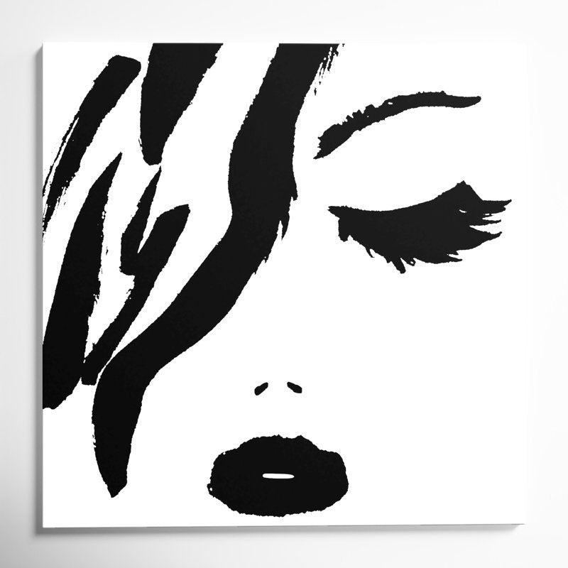 Elegant Black Lipstick Portrait | Modern Abstract Oil Painting for Chic Decor