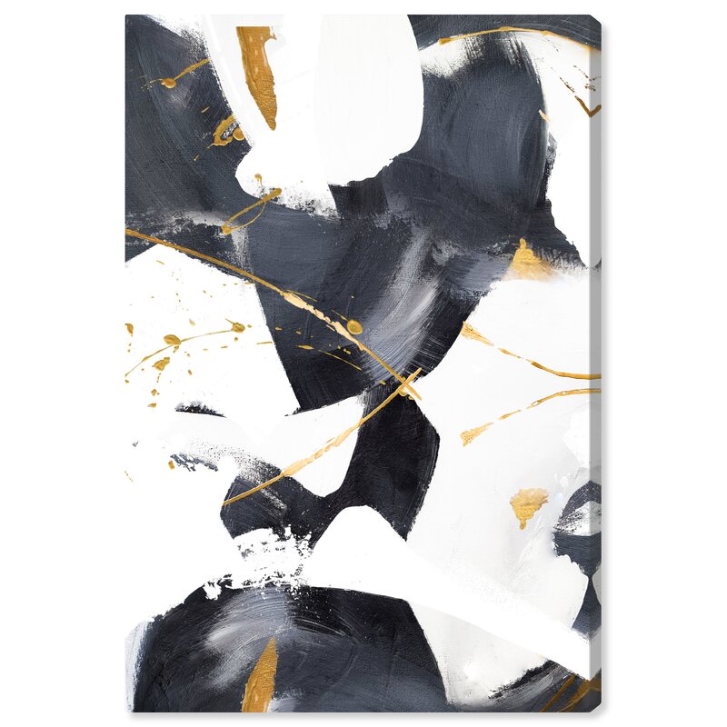Abstract Monochrome Oil Painting with Gold Accents for Elegant Home Decor