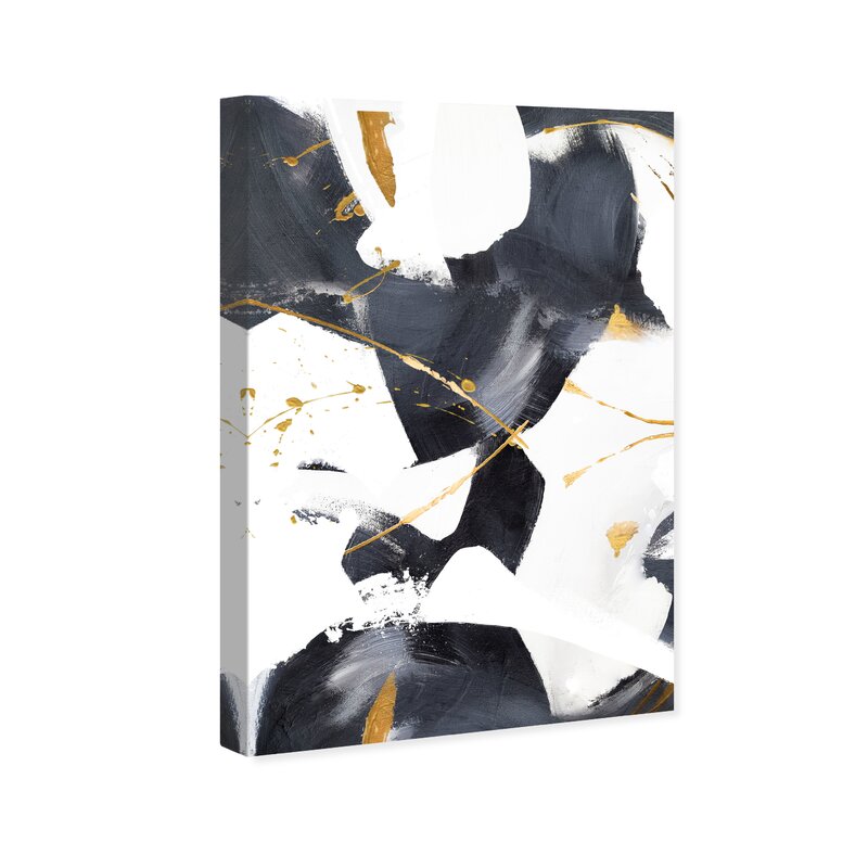 Abstract Monochrome Oil Painting with Gold Accents for Elegant Home Decor