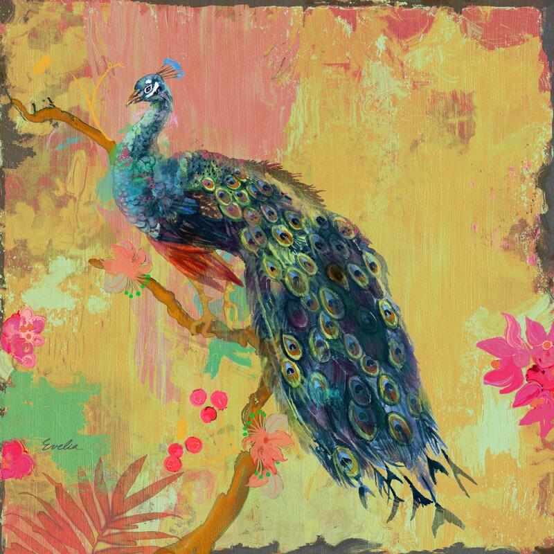 Vibrant Peacock in Tropical Floral Paradise Art Print