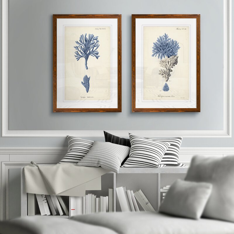 Elegant Navy Coral Art Set - Coastal Home Decor