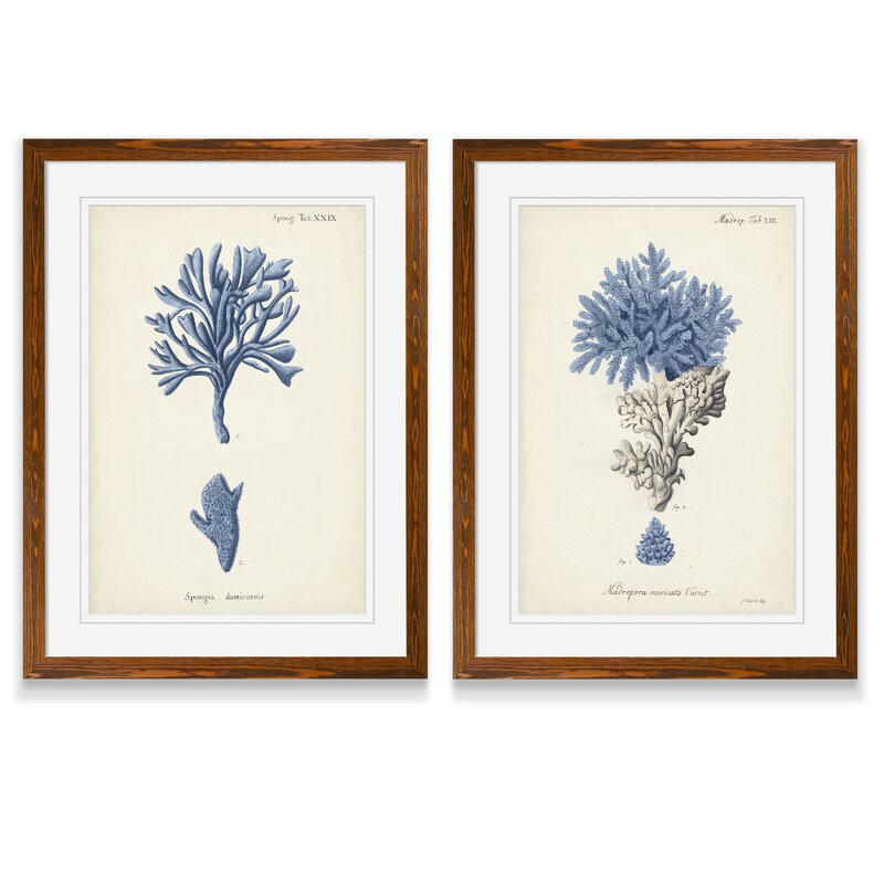 Elegant Navy Coral Art Set - Coastal Home Decor