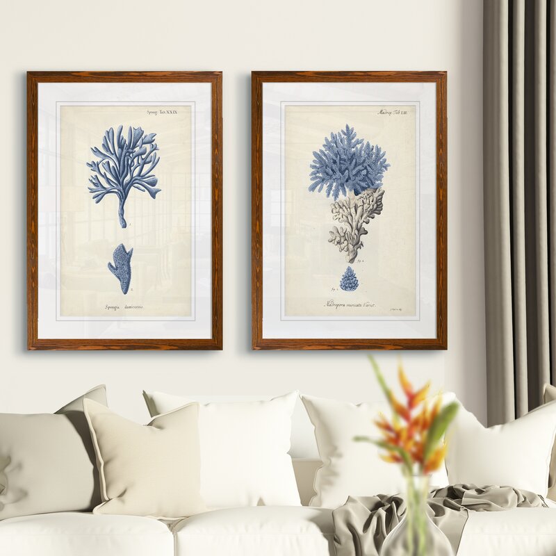 Elegant Navy Coral Art Set - Coastal Home Decor