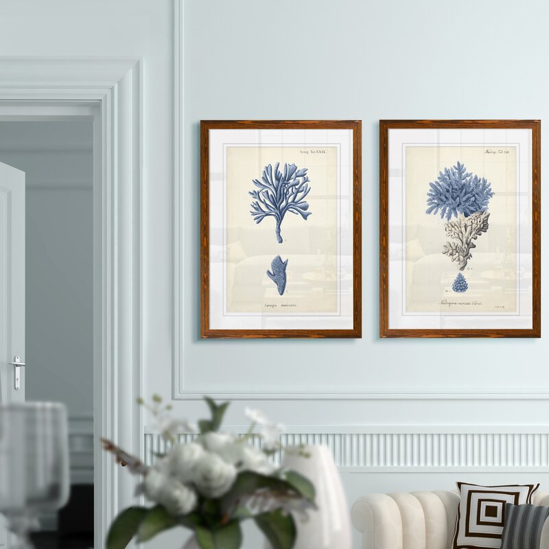 Elegant Navy Coral Art Set - Coastal Home Decor