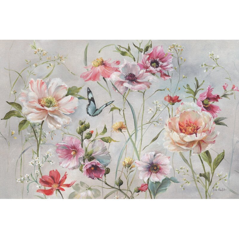 Charming Floral Oil Painting with Butterfly