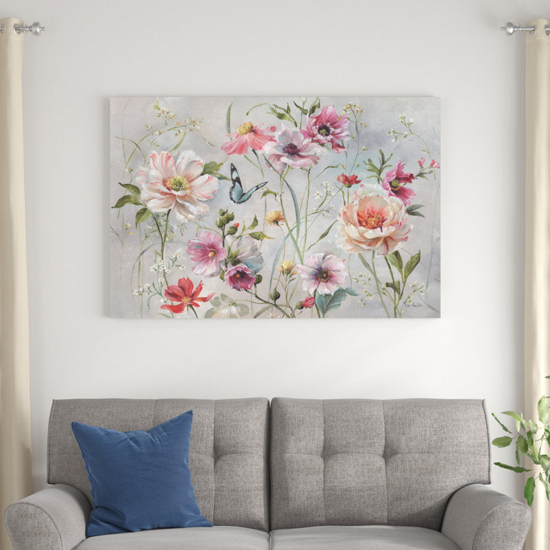 Charming Floral Oil Painting with Butterfly