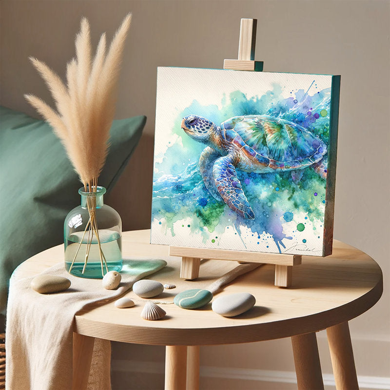 Vibrant Sea Turtle Oil Painting - AquaMarine Ocean Art for Nautical Decor