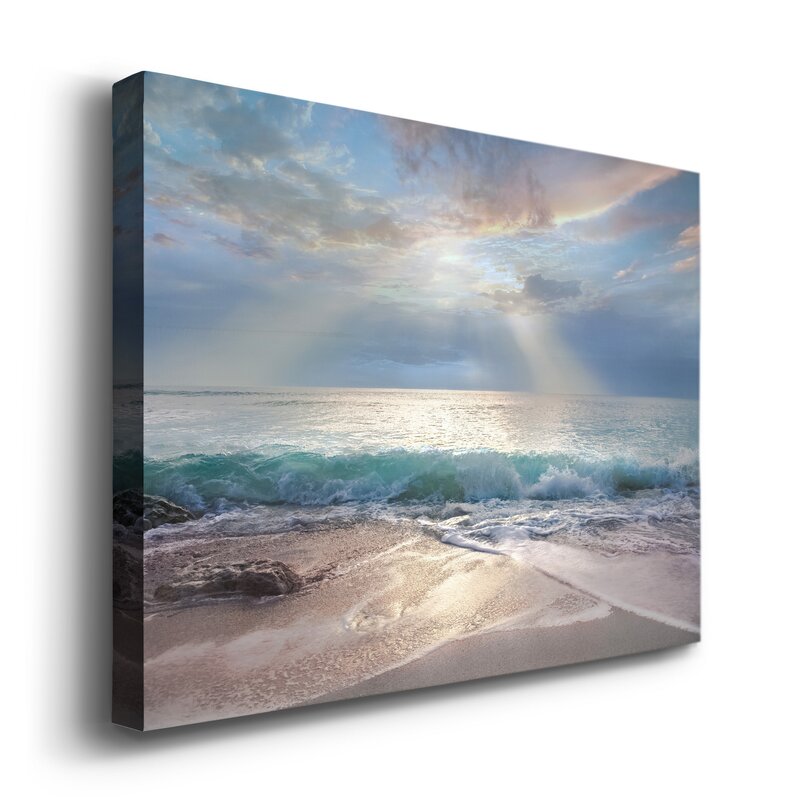Tranquil Aqua Blue Ocean Sunrise Oil Painting for Serene Home Decor