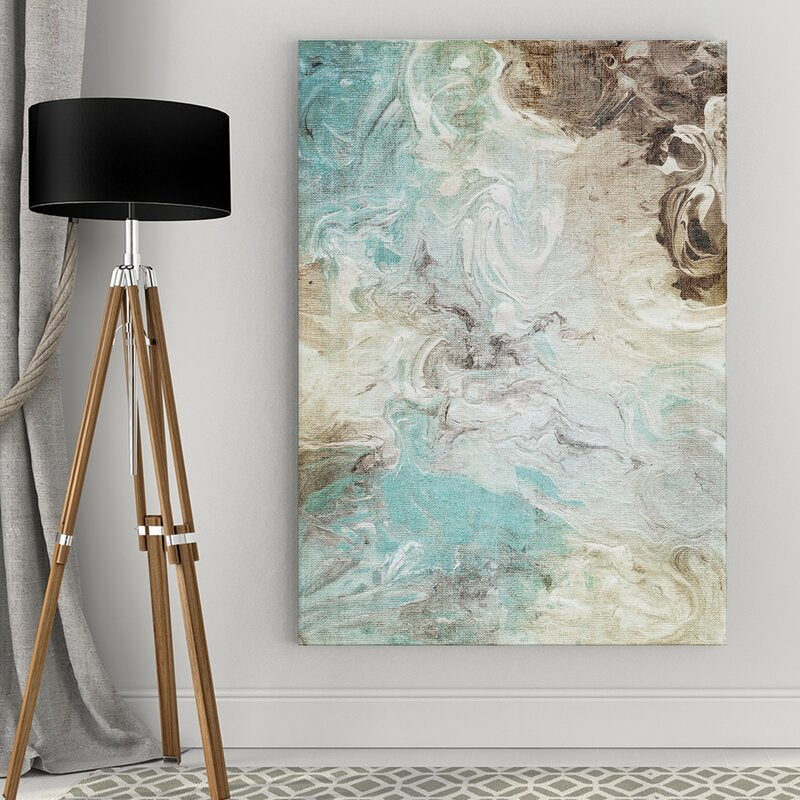 Elegant Aqua Marble Abstract Oil Painting for Modern Home Decor
