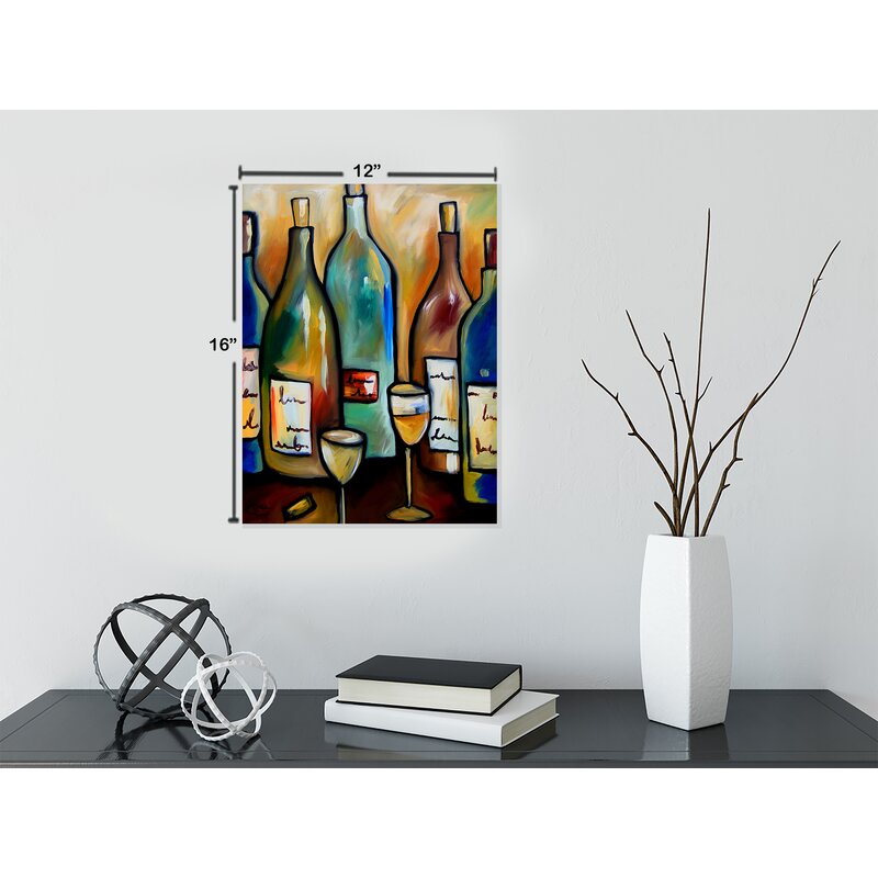Colorful Wine Bottles and Glasses: Abstract Oil Painting Art