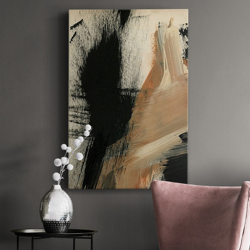 Abstract Black and Beige Oil Painting for Modern Home Decor