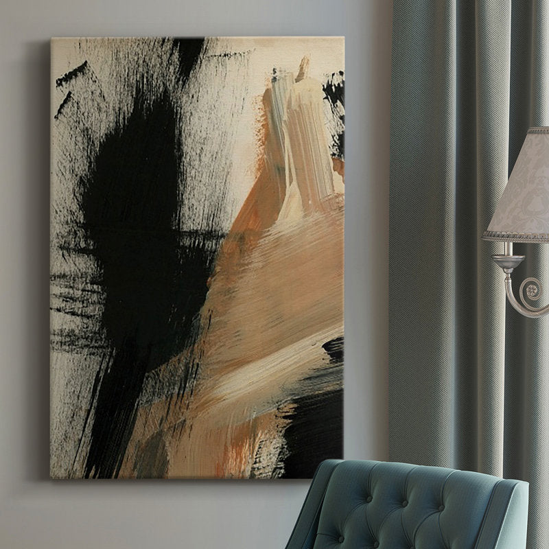 Abstract Black and Beige Oil Painting for Modern Home Decor