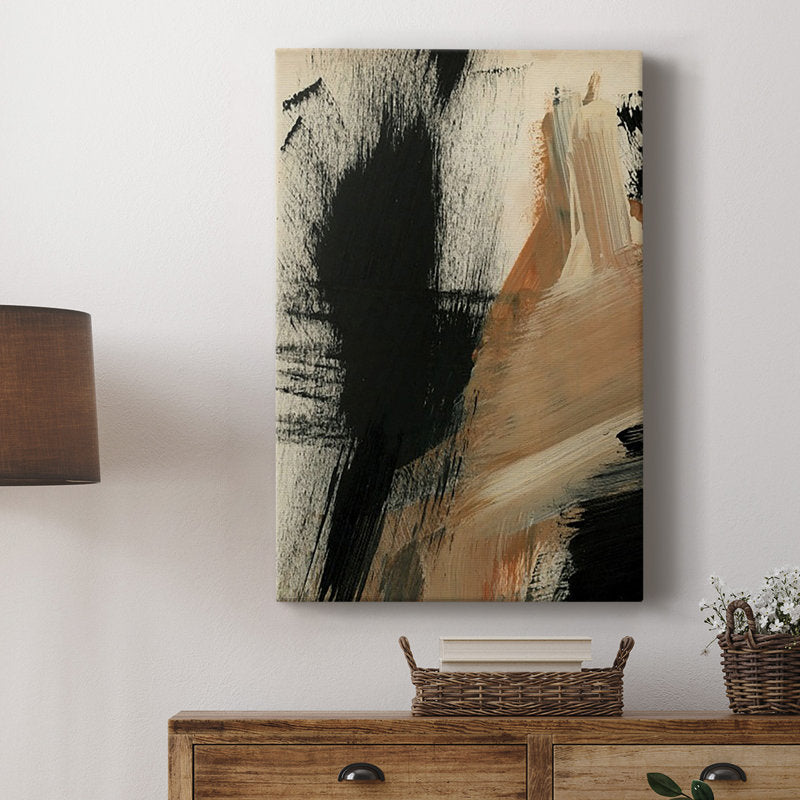 Abstract Black and Beige Oil Painting for Modern Home Decor