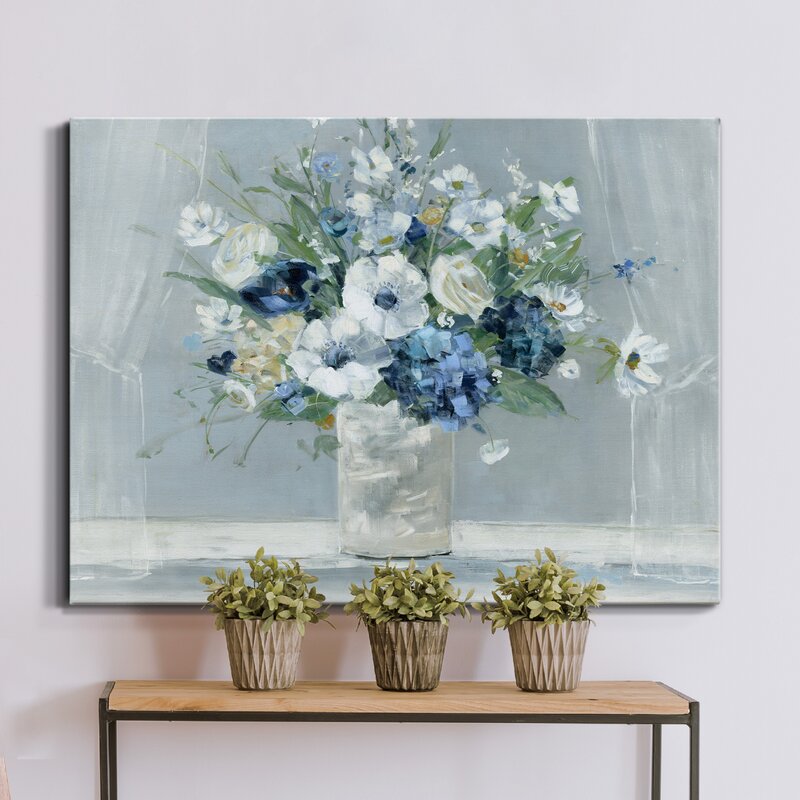 Serene Blue Floral Arrangement Oil Painting for Elegant Home Decor
