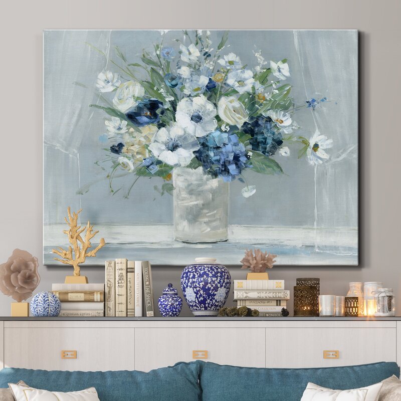 Serene Blue Floral Arrangement Oil Painting for Elegant Home Decor