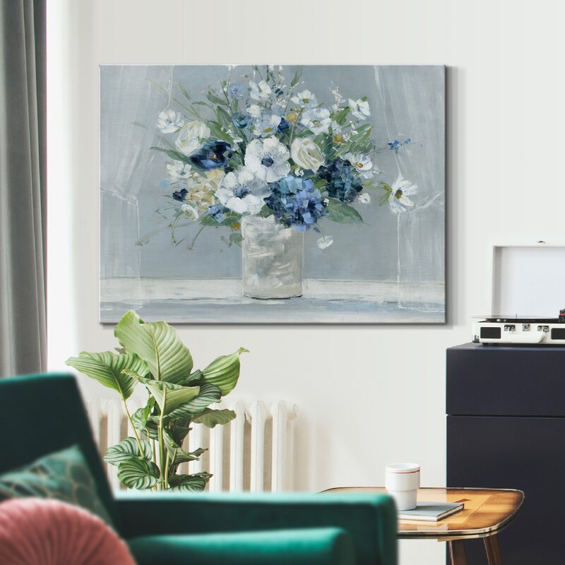 Serene Blue Floral Arrangement Oil Painting for Elegant Home Decor