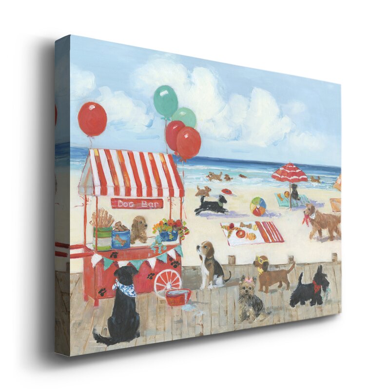 Playful Dogs at the Beach: Vibrant Oil Painting of a Canine Paradise