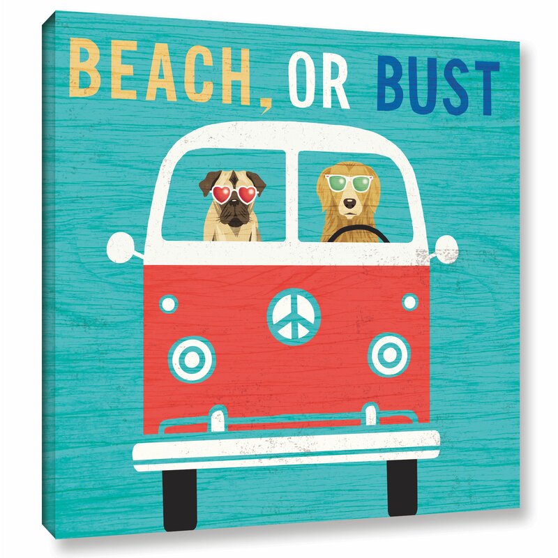 Beach Adventure: Fun Dogs in Retro VW Bus Oil Painting Art